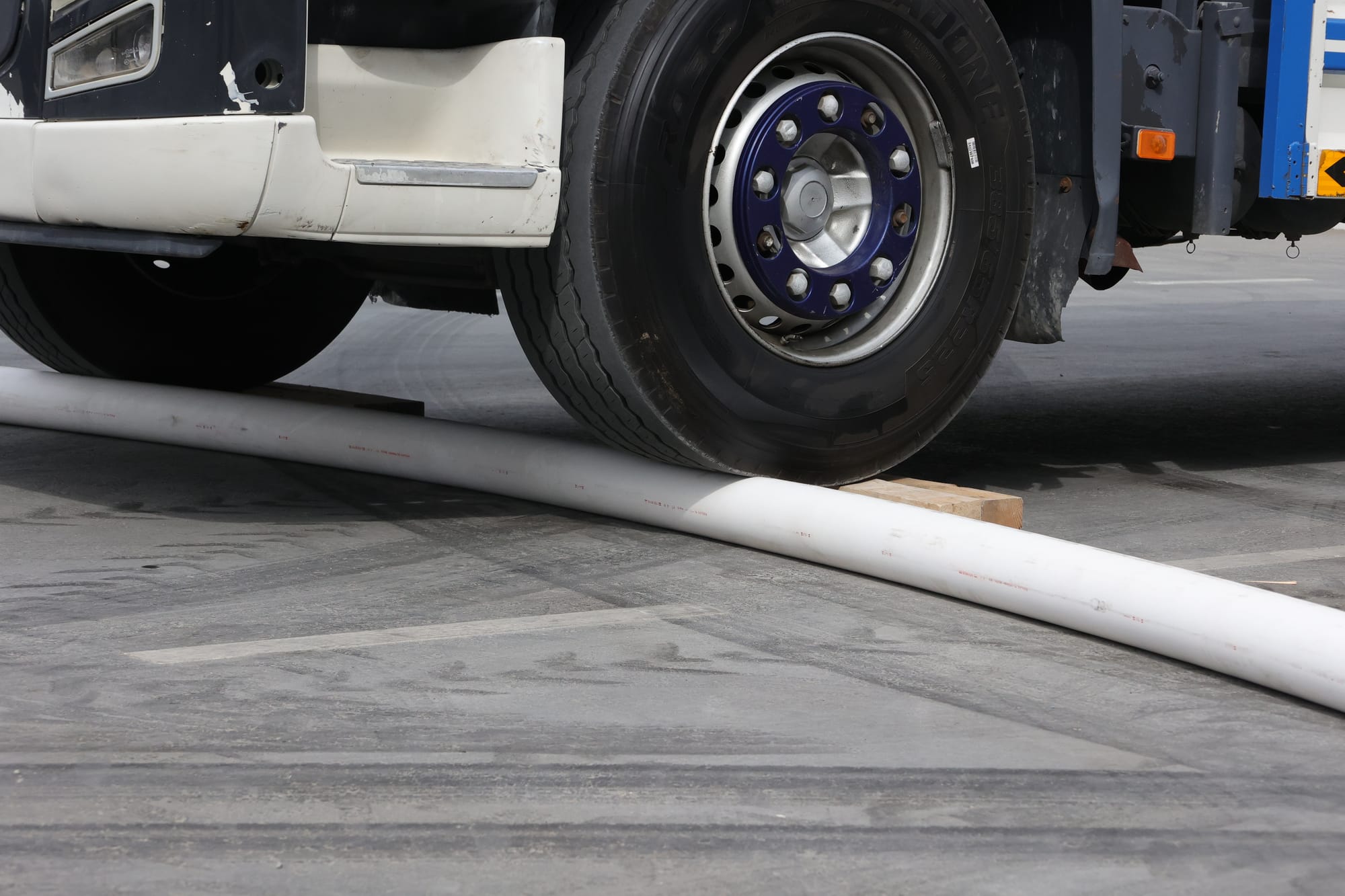 A loaded truck resting on a SoluForce pipeline